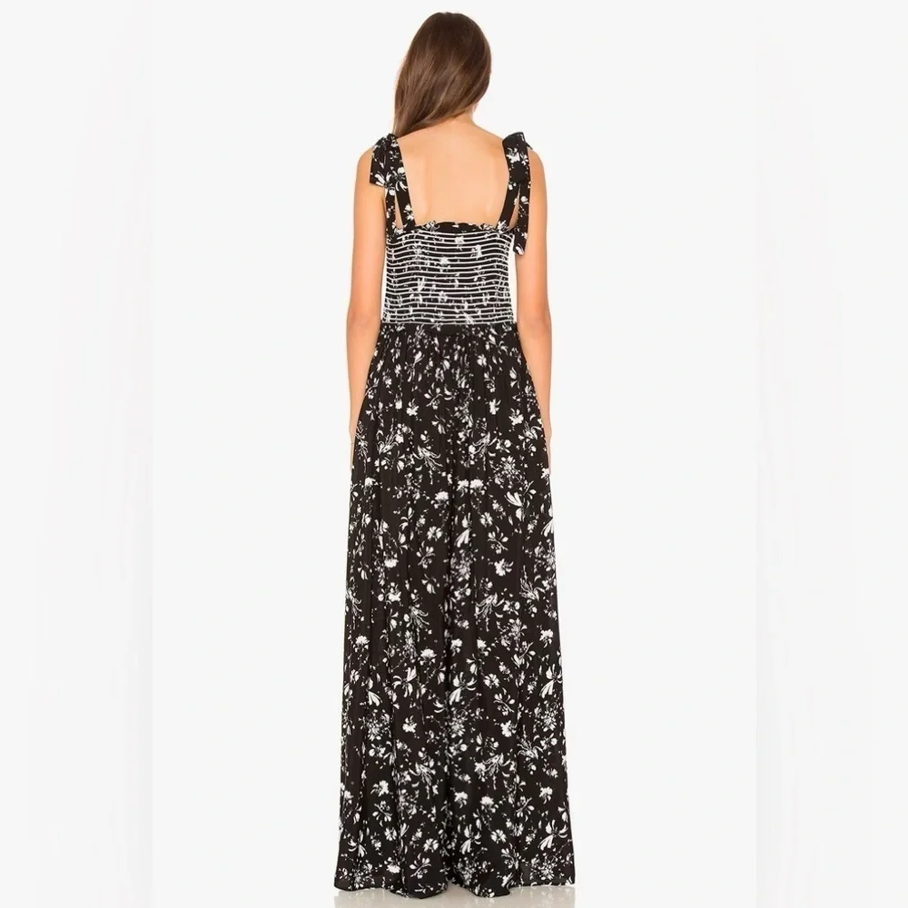 Free People Black and White Floral Striped Shirred Jumpsuit